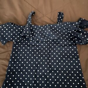 J.Crew Navy Polka Dot Off-Shoulder Top